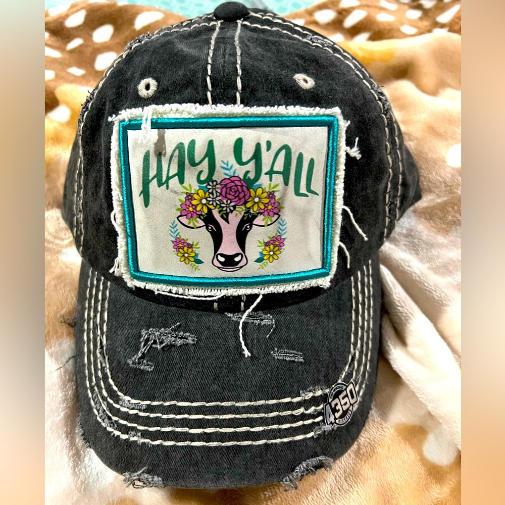 Distressed denim hat